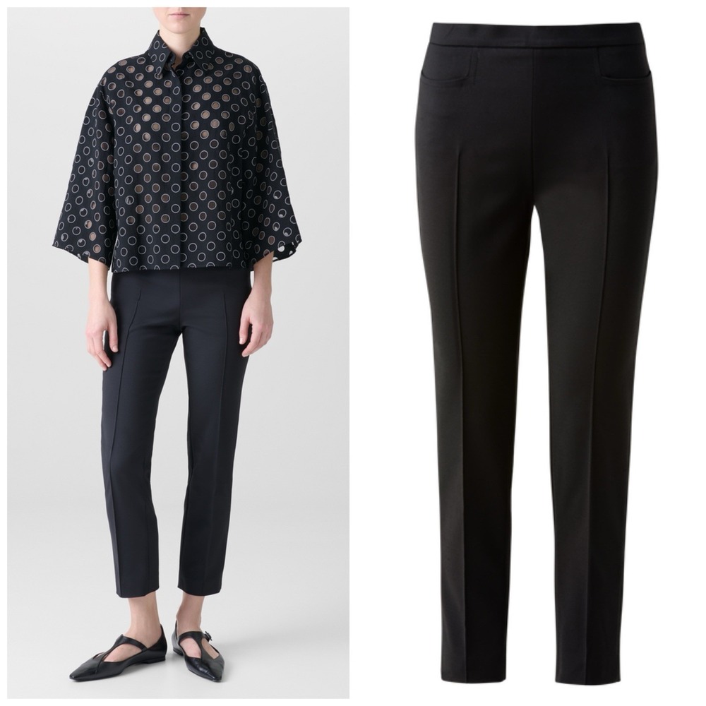Akris Size 8 Punto Black Franca Techno Cotton‎ Blend Stretch Ankle Pants $495